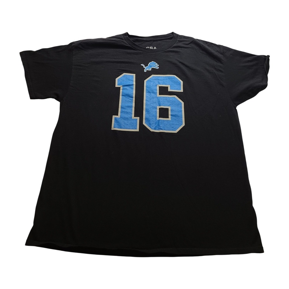 CSA Detroit Lions Jared Goff 16 NFL T-Shirt Men's XL Black Short Sleeve Cotton